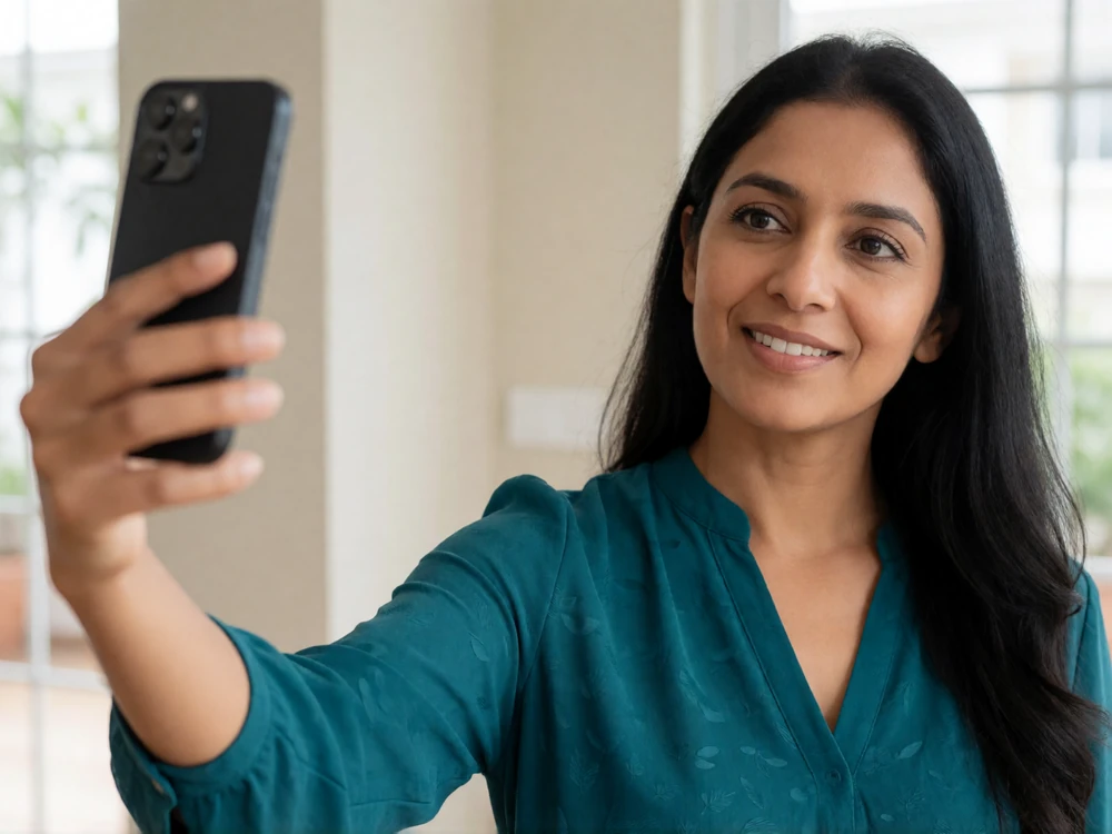 Member taking a quick selfie for human profile verification on the MatchForEveryone dating platform